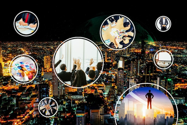 A collage showing diverse service industries in Brazil, including technology startups, tourism hotspots, healthcare facilities, and educational institutions, illustrating the breadth and impact of the service sector.