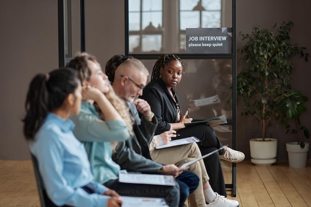 A diverse group of people participating in job training, with instructors and facilitators assisting them in a brightly lit classroom with computers and other training equipment. The scene shows an environment of support and empowerment for individuals seeking to re-enter the workforce.