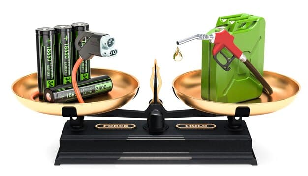 A conceptual image showing the scales of justice balancing a gasoline pump on one side and a bag of money on the other, representing the economic considerations and trade-offs involved in fuel pricing policies.