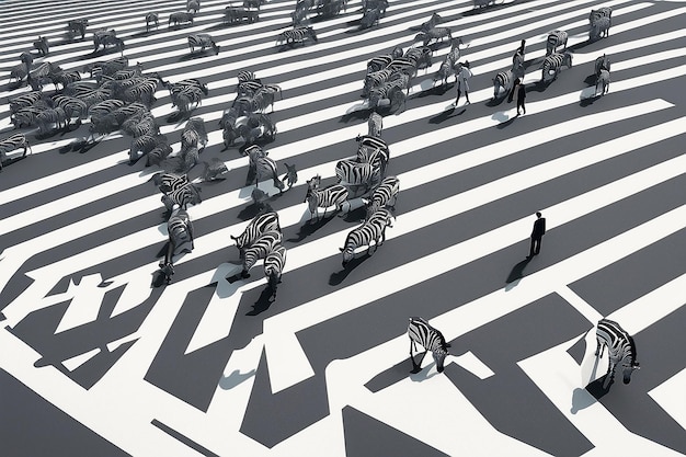 A visual metaphor showing a person navigating through a maze with multiple paths, each representing different career options and skills. Bright colors and dynamic lines emphasize the ever-changing nature of the job market and the need for adaptability, while a compass in the person's hand symbolizes guidance and strategic decision-making.