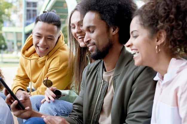 A group of diverse college students laughing and talking together on a university campus, representing the social and networking aspects of college life.