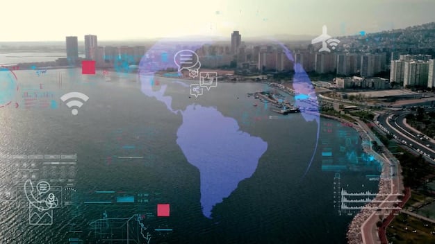 A digital representation of various industries in Brazil, each connected to a central AI hub. The industries include agriculture, healthcare, finance, and education, highlighting the widespread impact of AI.