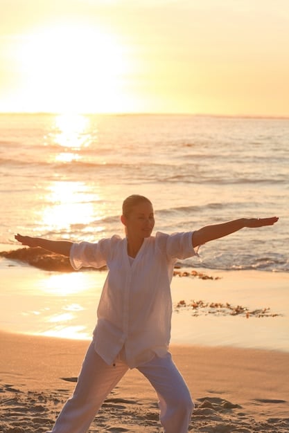 A serene image of a person practicing Tai Chi at sunset, with soft lighting and a natural background that promotes relaxation and improves sleep quality.