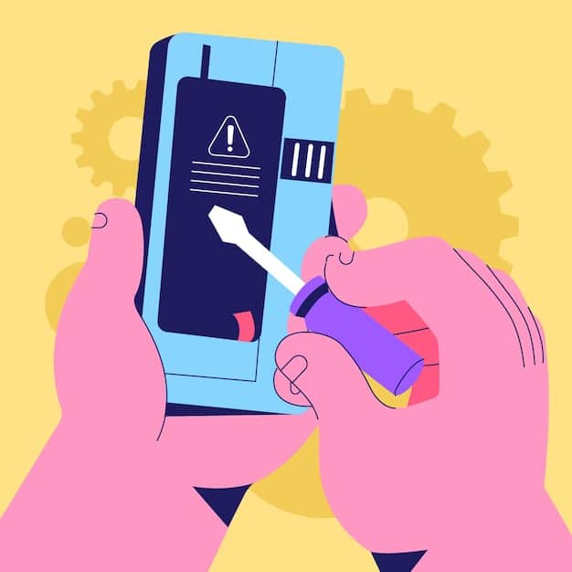 A digital illustration of a hand holding a smartphone showing a labor law app, with workers in the background looking at their devices, representing the intersection of technology and labor law in the modern workforce.