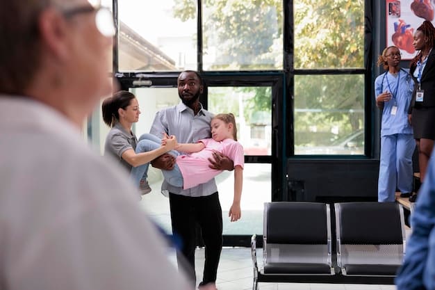 A crowded public hospital waiting room in Brazil, filled with people of diverse ages and backgrounds, some looking anxious or tired, highlighting the challenges related to access and waiting times within the SUS.