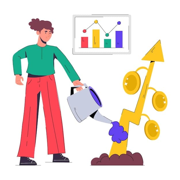 A person holding a magnifying glass over a graph showing rising inflation but also showing investment growth, indicating strategic financial planning.