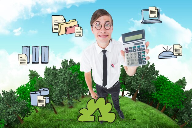 A visual representation of simplified tax forms replacing complex ones, symbolizing the reform's goal of reducing bureaucratic burden, with a calculator and a smiling face next to it.