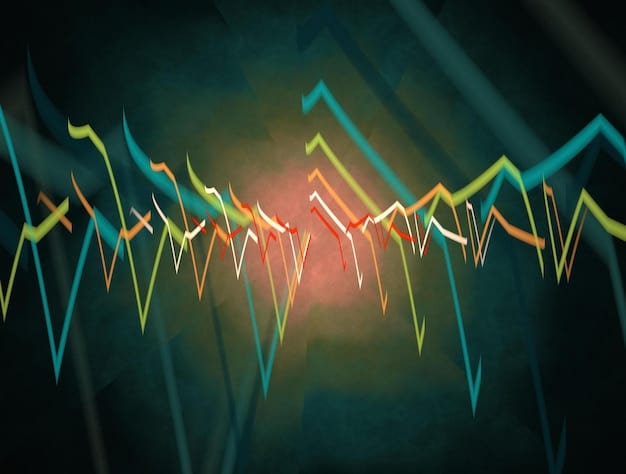 A stylized graph showing the Selic rate fluctuating over a timeline, with upward and downward arrows indicating rate hikes and cuts. The graph is set against a background of blurred city lights.