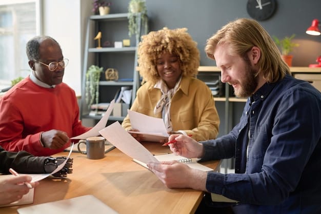 A diverse group of small business owners collaborating around a table, reviewing financial documents. The scene is brightly lit, symbolizing innovation and resilience in the face of economic challenges.