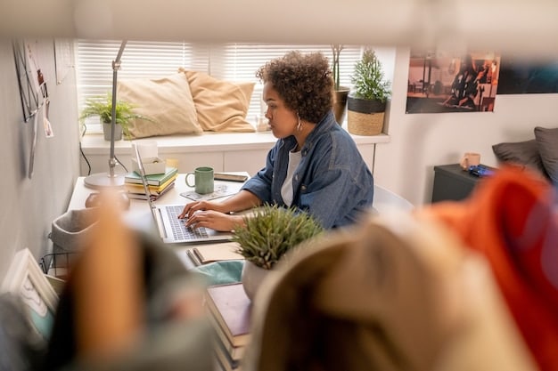 A person working remotely on a laptop in a modern co-working space, with emphasis on collaboration and digital nomad lifestyle.