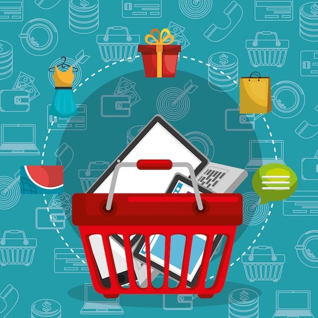 A shopping basket filled with imported goods such as electronics, clothes, and food items, with a prominent dollar sign hovering above, symbolizing the increased cost.