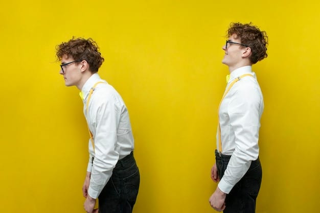 A before and after image showing someone with poor posture while working at a desk vs. someone with good posture