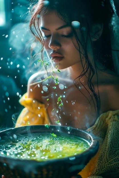 A close-up of someone mindfully washing dishes, focused on the sensation of the water and the action, a serene facial expression.
