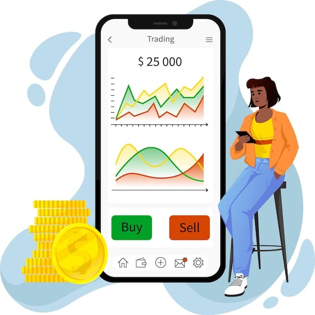 An image showing a person using a budgeting app on a smartphone, with charts displaying income, expenses, and savings goals.