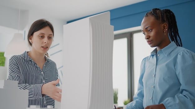 A person confidently practicing salary negotiation skills in front of a mirror, preparing for a successful discussion with their employer. The setting is a bright, organized office space.