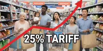 2026 Tariffs: 25% Import Tax on US Consumers Explained Illustration of a 25% import tariff affecting US consumers and product prices