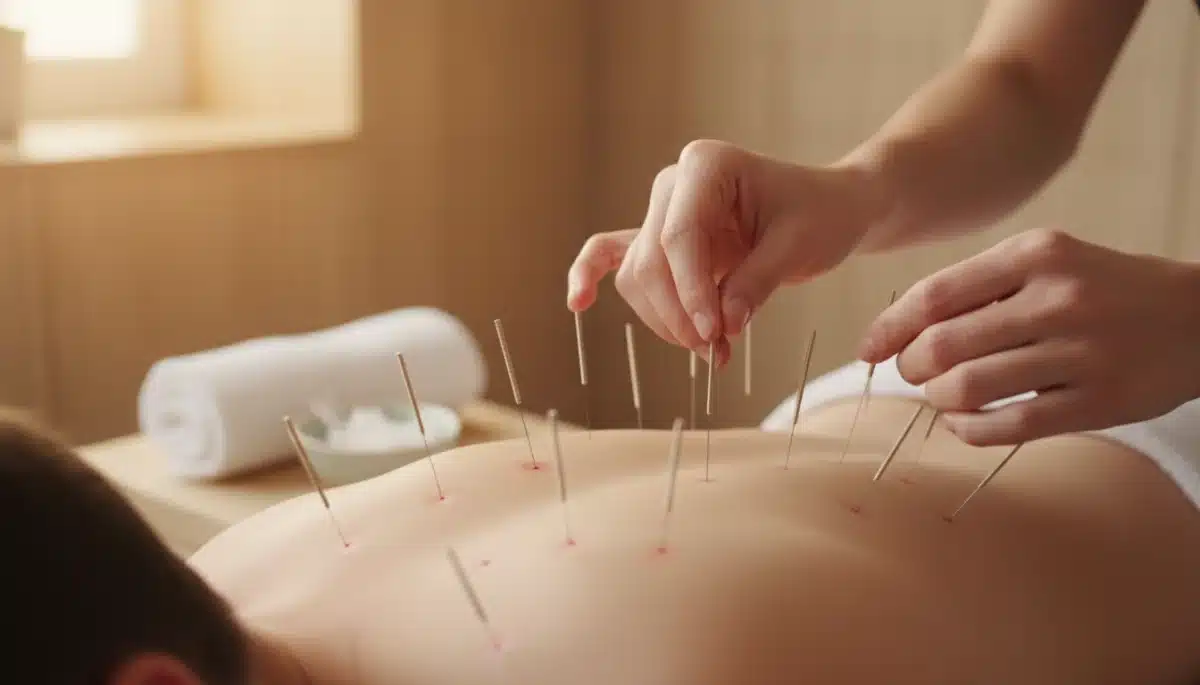 Acupuncture session targeting back pain relief