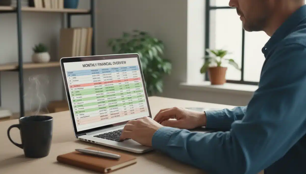 Person analyzing budget spreadsheet for financial planning