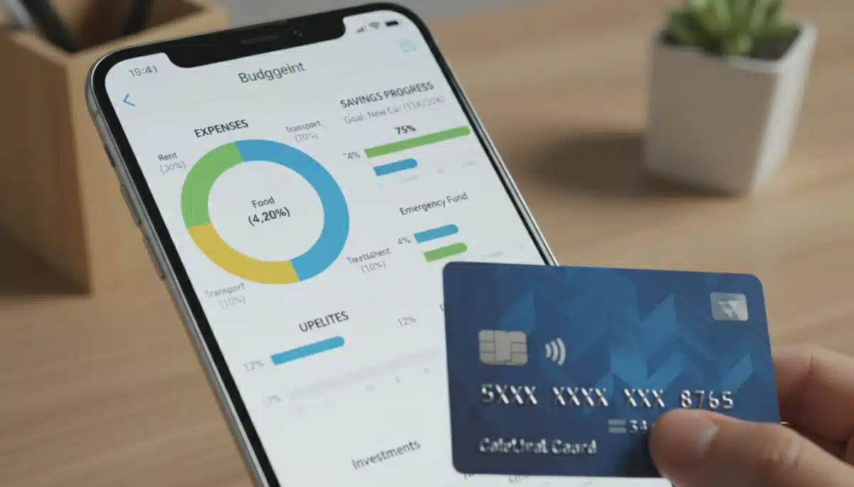 Smartphone displaying a modern budgeting app with expense tracking