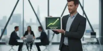 Man confidently viewing salary increase projections on a tablet