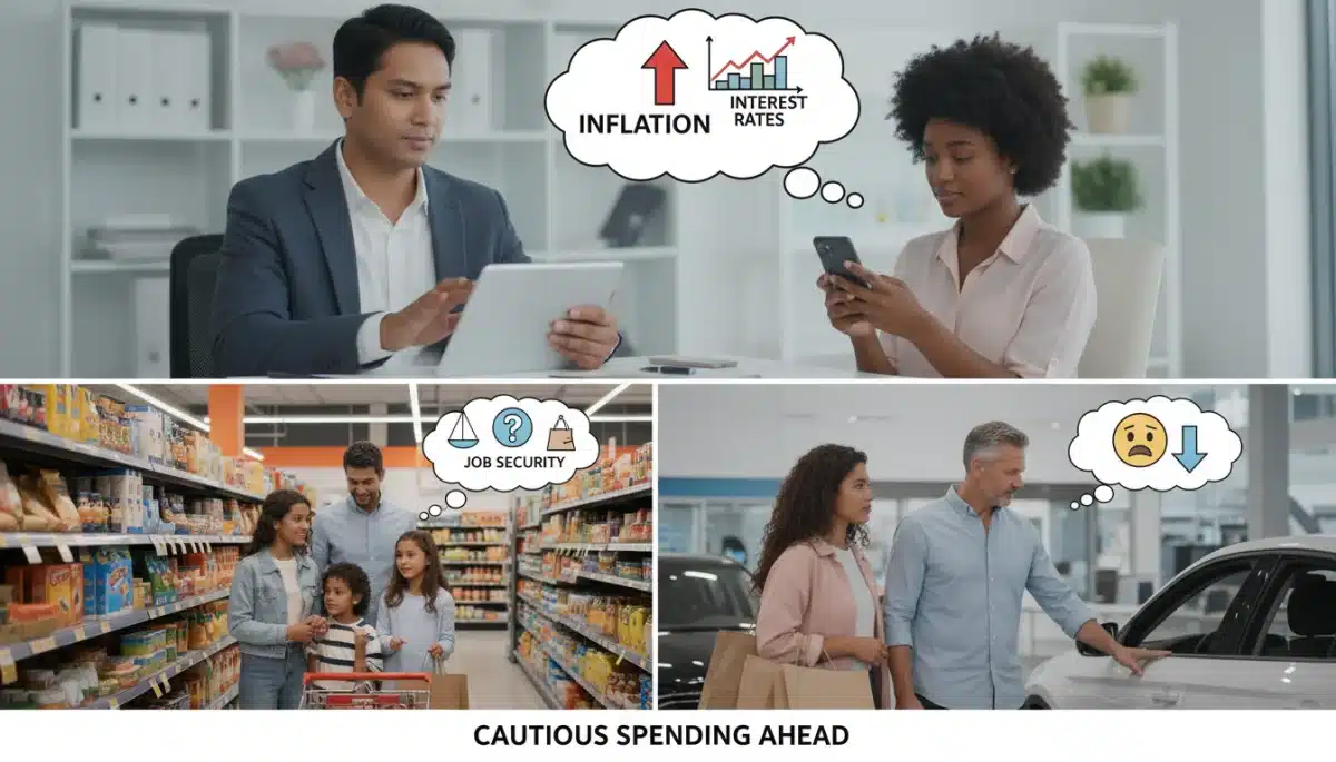 Consumers making cautious purchasing decisions amidst economic uncertainty.