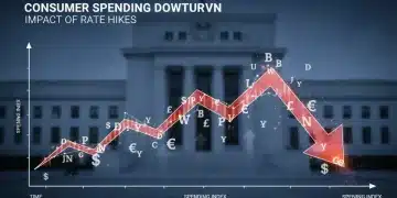 Fed Rate Hikes: 2026 Impact on US Consumer Spending Graph illustrating declining consumer spending due to Federal Reserve rate increases.