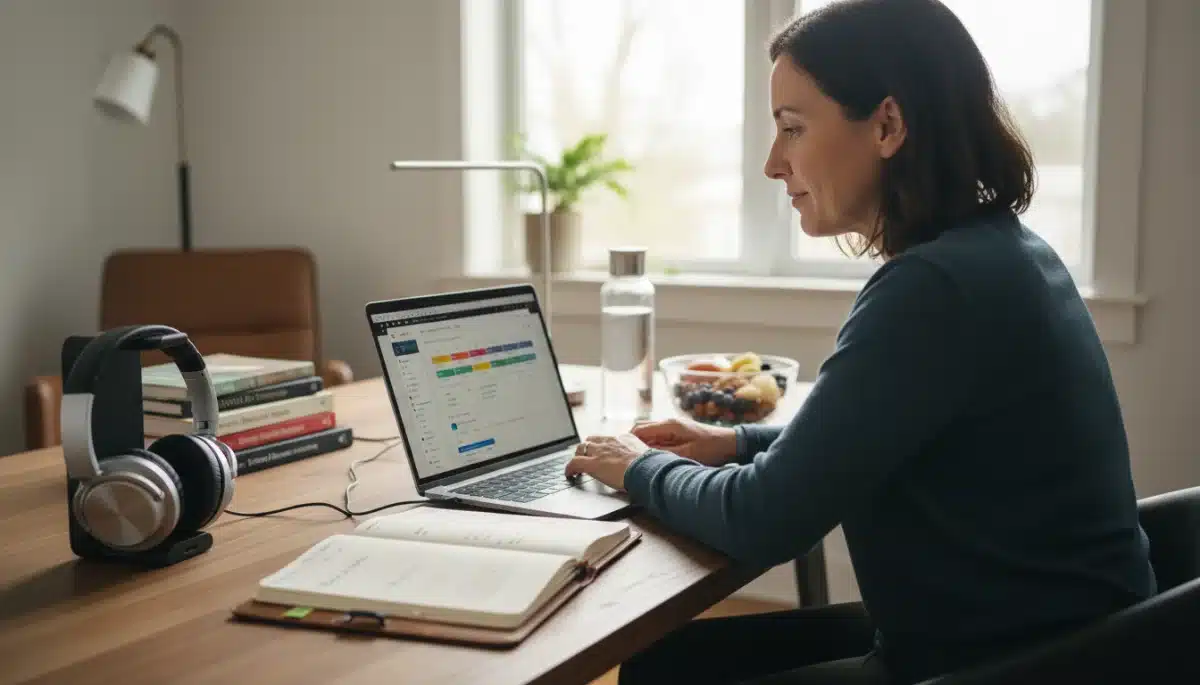 Individual practicing effective time management in remote work