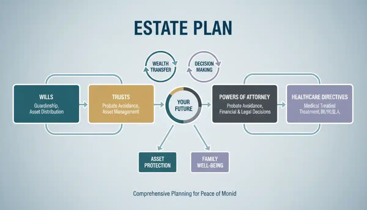 Components of a comprehensive estate plan diagram