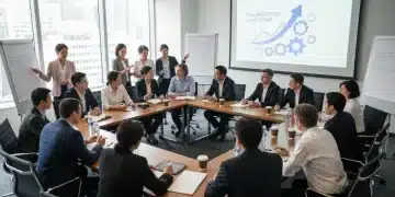 Aspiring executives collaborating in a leadership development seminar