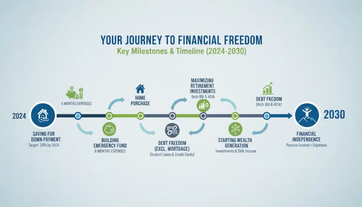 Infographic showing a clear timeline of financial milestones leading up to 2030.