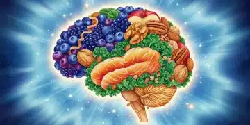 Healthy foods forming a brain for mental clarity and cognitive boost