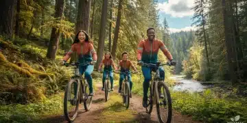 Happy diverse US family hiking outdoors, symbolizing holistic immunity