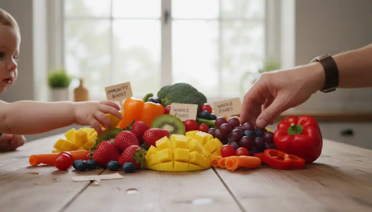 Colorful fresh fruits and vegetables for immune-boosting nutrition