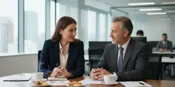 Professional woman conducting an informational interview, gaining career insights.