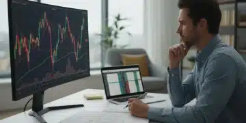 Thoughtful investor analyzing volatile stock market chart