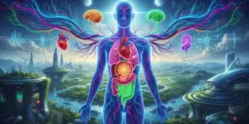 Abstract representation of the intricate mind-body connection, showing neural networks and energy flows.