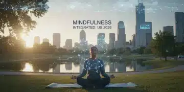 Person meditating in a city park at dawn, integrating mindfulness into daily life in the US.