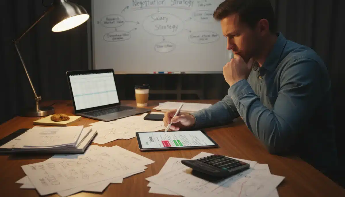 Individual preparing to negotiate job offer with detailed research
