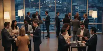 Boosting Your Professional Network: Strategies for 2026 Career Doors Professionals networking at an event, exchanging business cards and ideas, symbolizing career growth and collaboration.