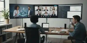 Professionals collaborating remotely in a modern home office