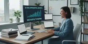 From Side Hustle to Main Career: 1-Year Entrepreneurial Growth Plan 2026 Entrepreneur successfully transitioning side hustle to main career by 2026, working from a modern home office.