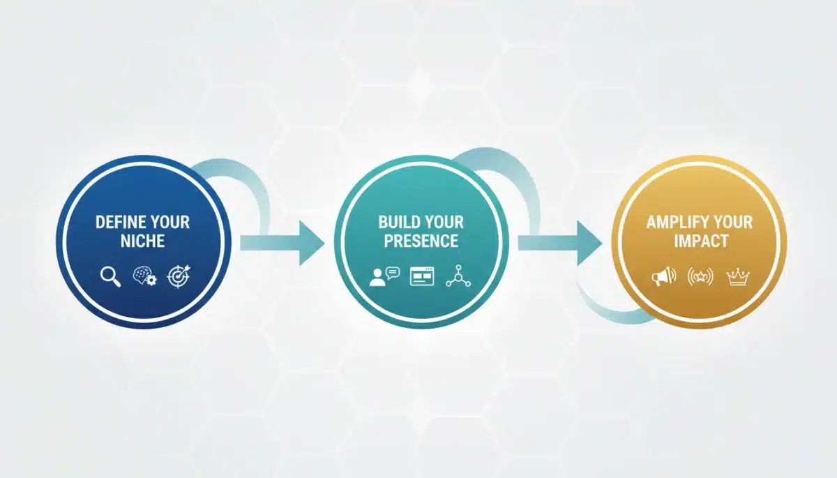 Infographic illustrating the three key steps of personal branding: definition, building, and amplification.