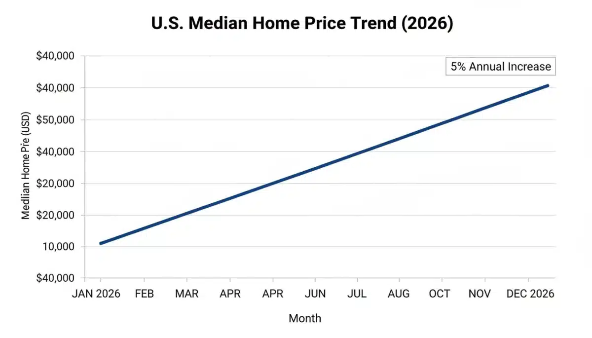 Graph showing 5% median home price increase in US housing market 2026