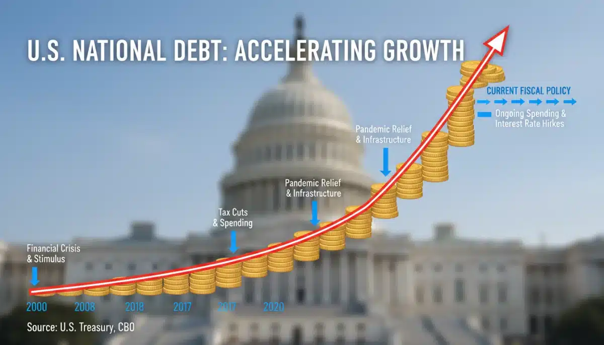 US national debt growth and fiscal policy effects